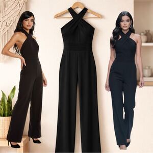 ADELYN RAE Elegant Black Cindy Wide Leg Halter Sleeveless Evening jumpsuit small